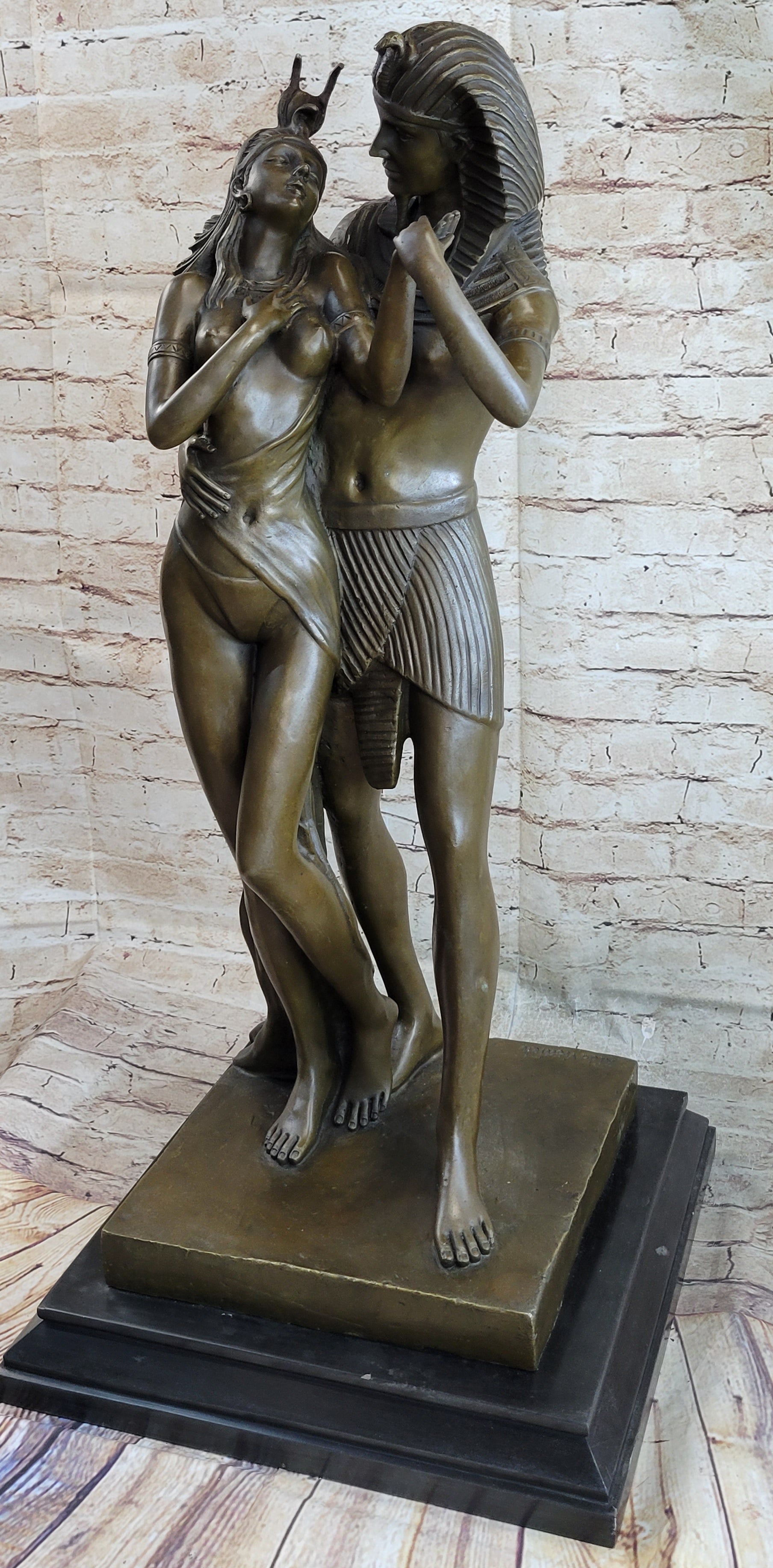 Ancient Egyptian King & Queen Akhenaten Nefertiti Bronze Sculpture