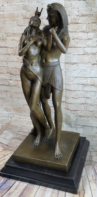 Ancient Egyptian King & Queen Akhenaten Nefertiti Bronze Sculpture