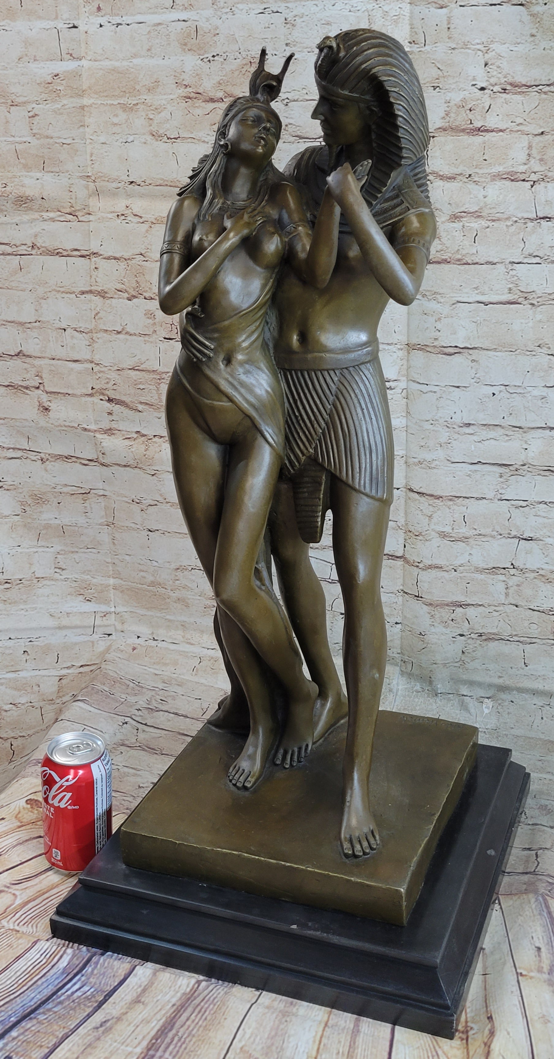 Ancient Egyptian King & Queen Akhenaten Nefertiti Bronze Sculpture