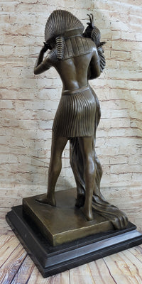 Ancient Egyptian King & Queen Akhenaten Nefertiti Bronze Sculpture