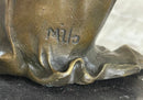 Semi Nude Young Reclining Woman w/ Tambourine - Bronze Sculpture Statue on Marble Base