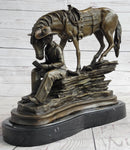 Cowboy Reading Book with Horse Bronze Sculpture 11" x 13"
