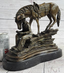 Cowboy Reading Book with Horse Bronze Sculpture 11" x 13"