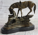 Cowboy Reading Book with Horse Bronze Sculpture 11" x 13"