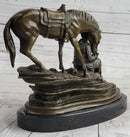 Cowboy Reading Book with Horse Bronze Sculpture 11" x 13"