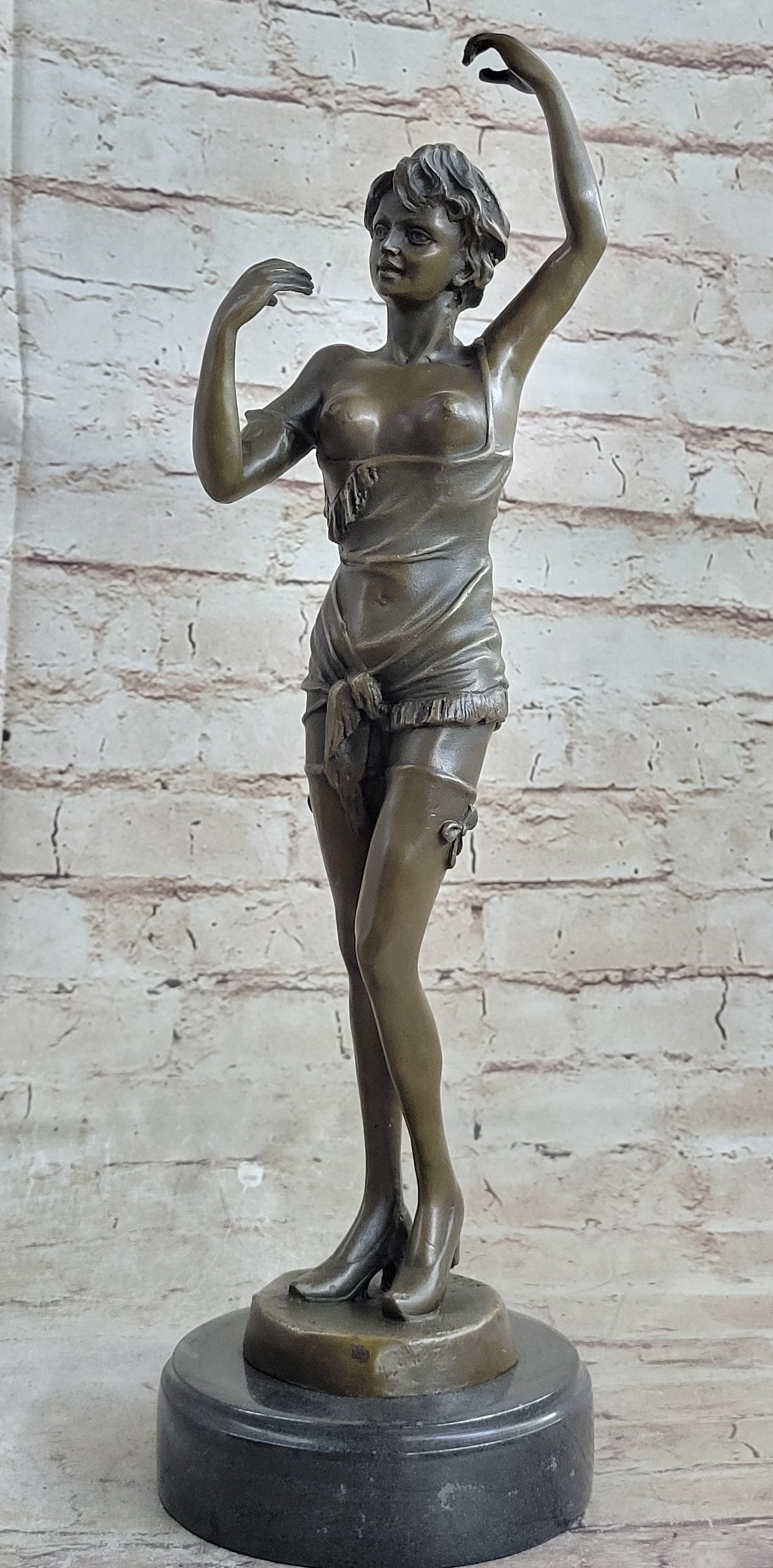 Hot Cast Bronze Semi Nude Exposed Female Figure Girl in Negligee Lingerie Art