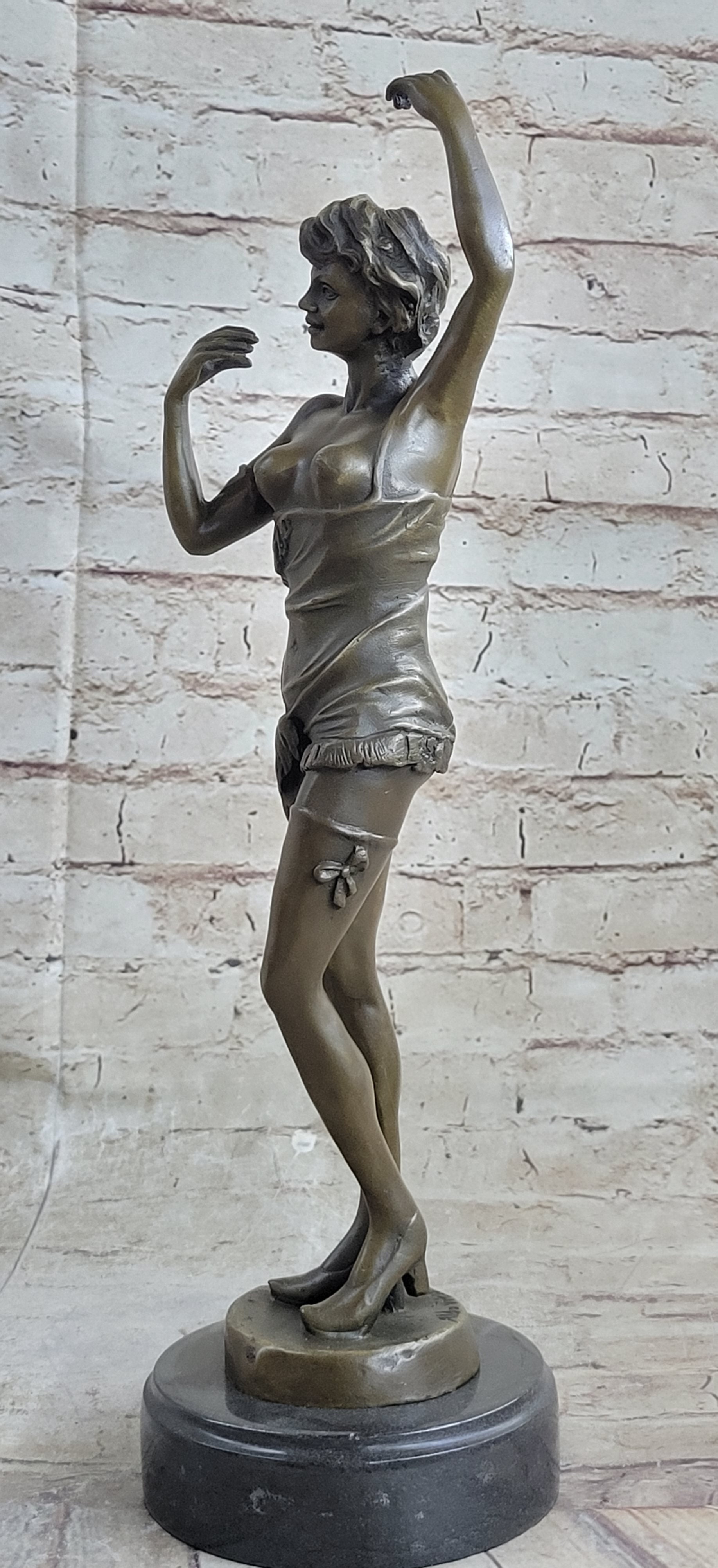 Hot Cast Bronze Semi Nude Exposed Female Figure Girl in Negligee Lingerie Art