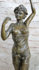 Hot Cast Bronze Semi Nude Exposed Female Figure Girl in Negligee Lingerie Art