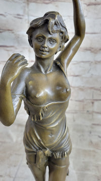 Hot Cast Bronze Semi Nude Exposed Female Figure Girl in Negligee Lingerie Art