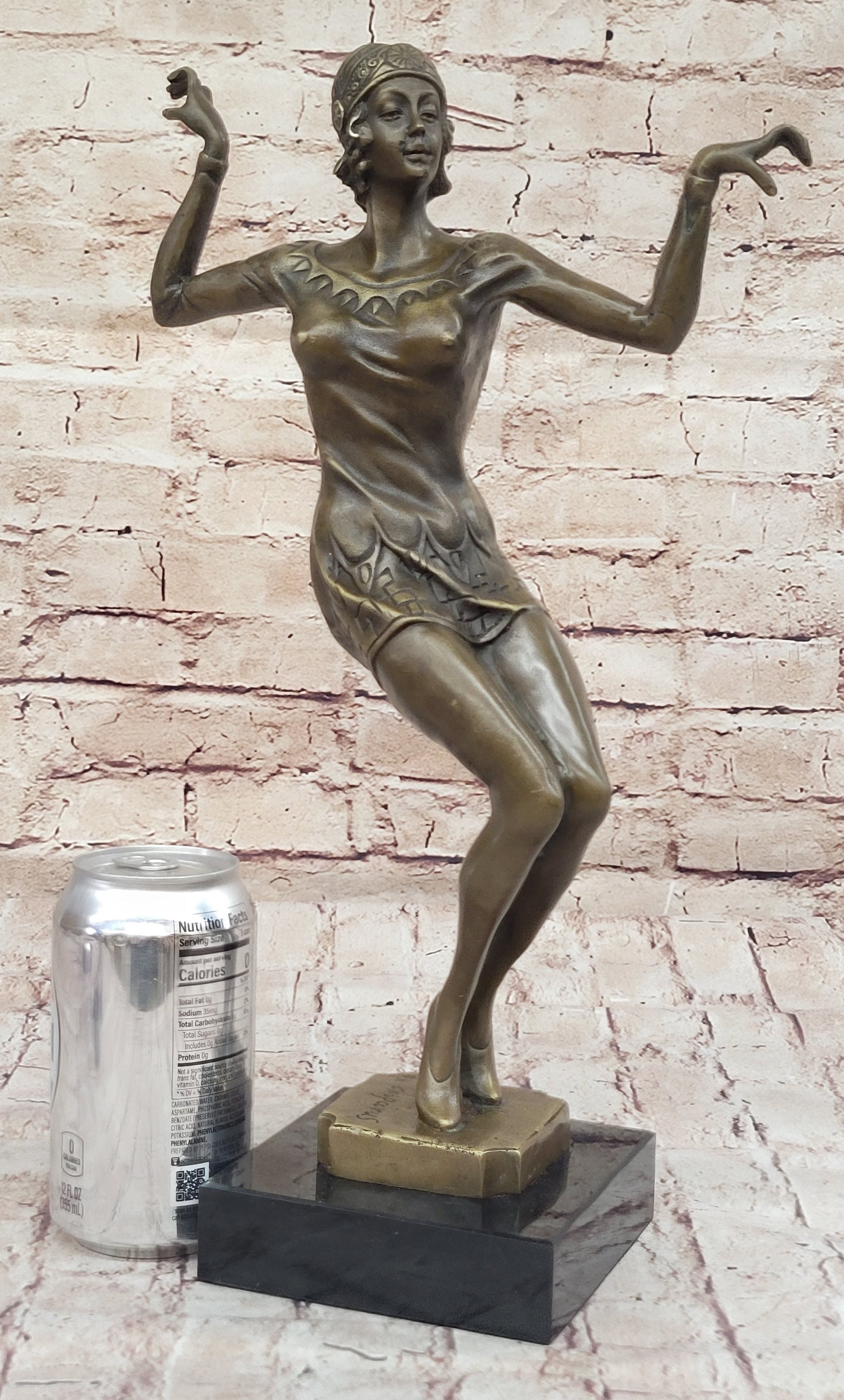 Chiparus Art Deco Dancer Girl Bronze Figure Statue Sculpture on Marble Base 16" x 10"