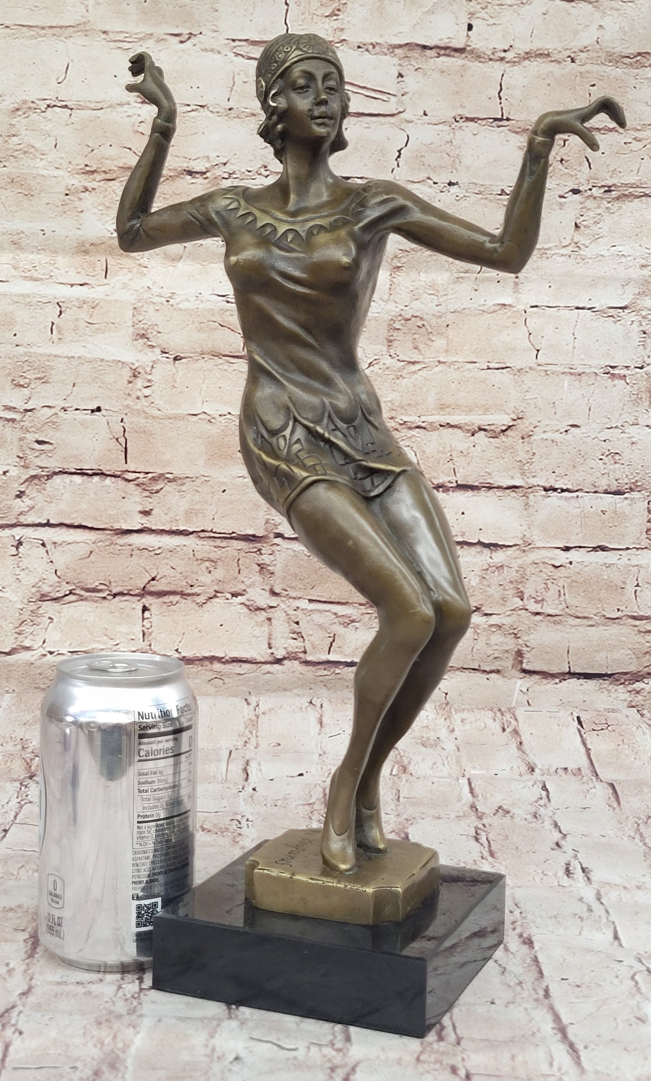 Chiparus Art Deco Dancer Girl Bronze Figure Statue Sculpture on Marble Base 16" x 10"