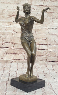 Chiparus Art Deco Dancer Girl Bronze Figure Statue Sculpture on Marble Base 16" x 10"