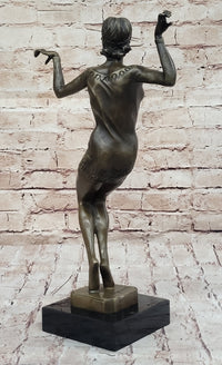 Chiparus Art Deco Dancer Girl Bronze Figure Statue Sculpture on Marble Base 16" x 10"