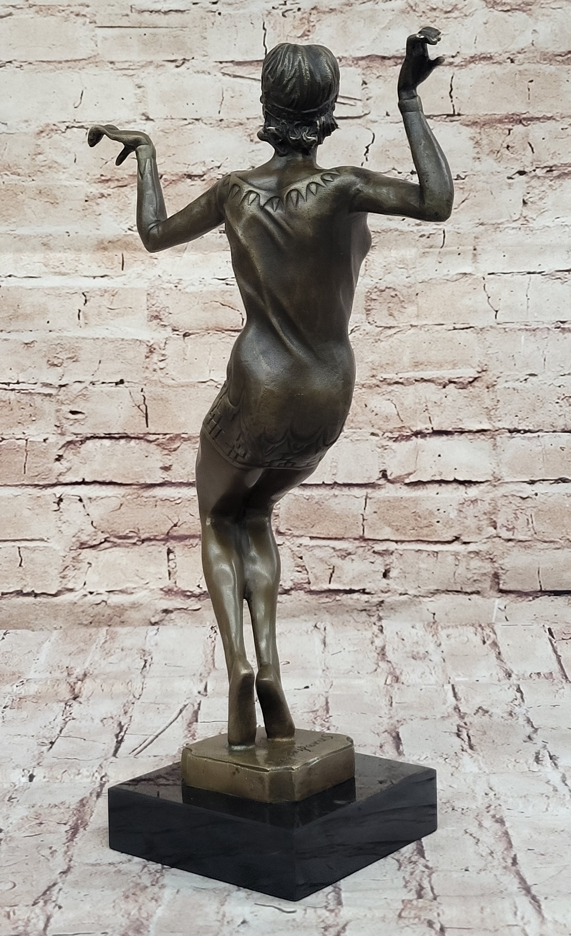 Chiparus Art Deco Dancer Girl Bronze Figure Statue Sculpture on Marble Base 16" x 10"