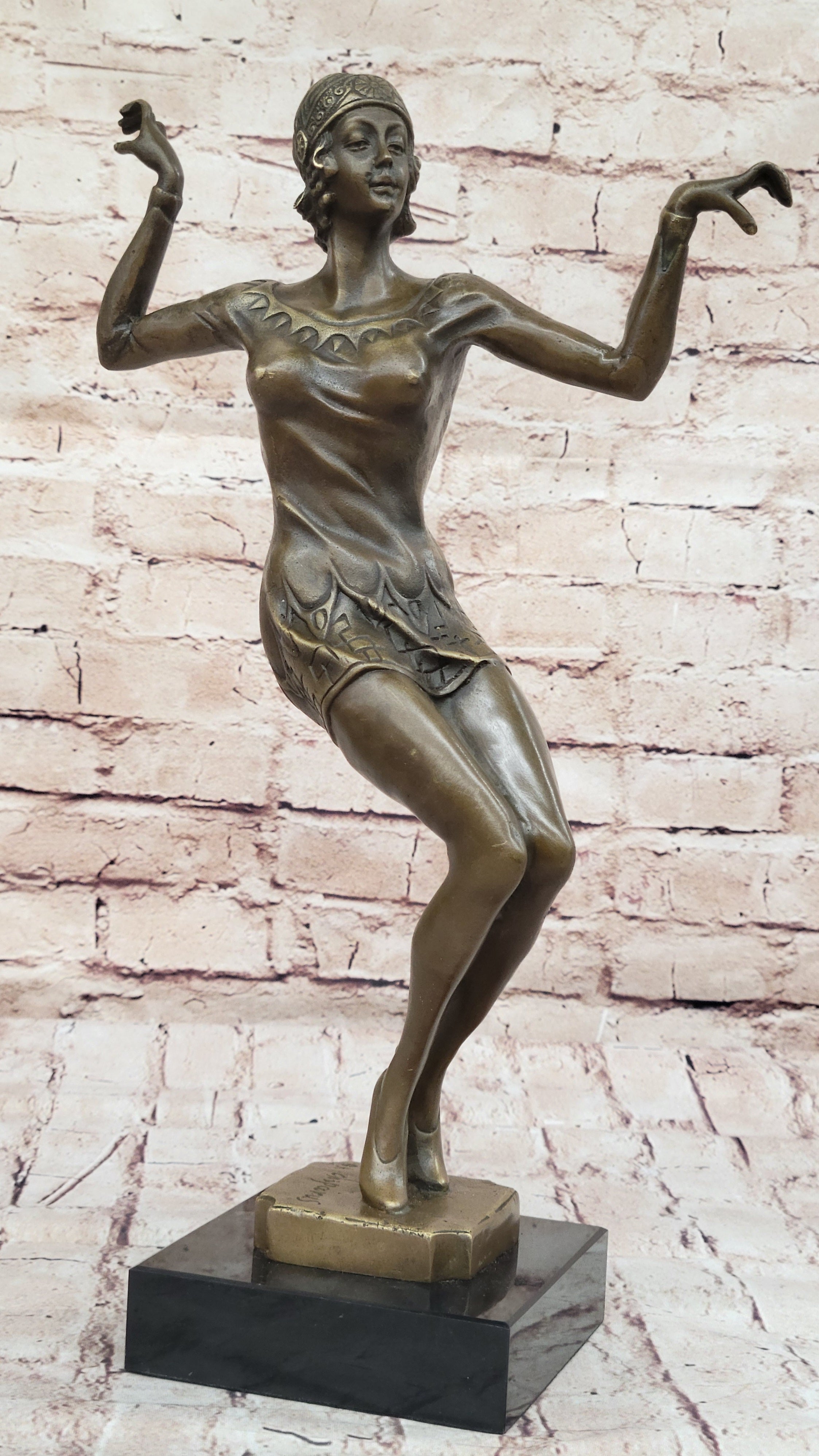 Chiparus Art Deco Dancer Girl Bronze Figure Statue Sculpture on Marble Base 16" x 10"