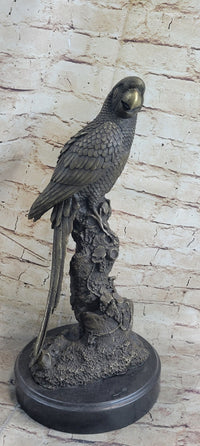 Hot Cast Bronze Parrot Bird Sculpture Signed Art on Marble Base