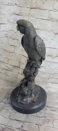 Hot Cast Bronze Parrot Bird Sculpture Signed Art on Marble Base