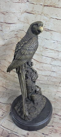 Hot Cast Bronze Parrot Bird Sculpture Signed Art on Marble Base