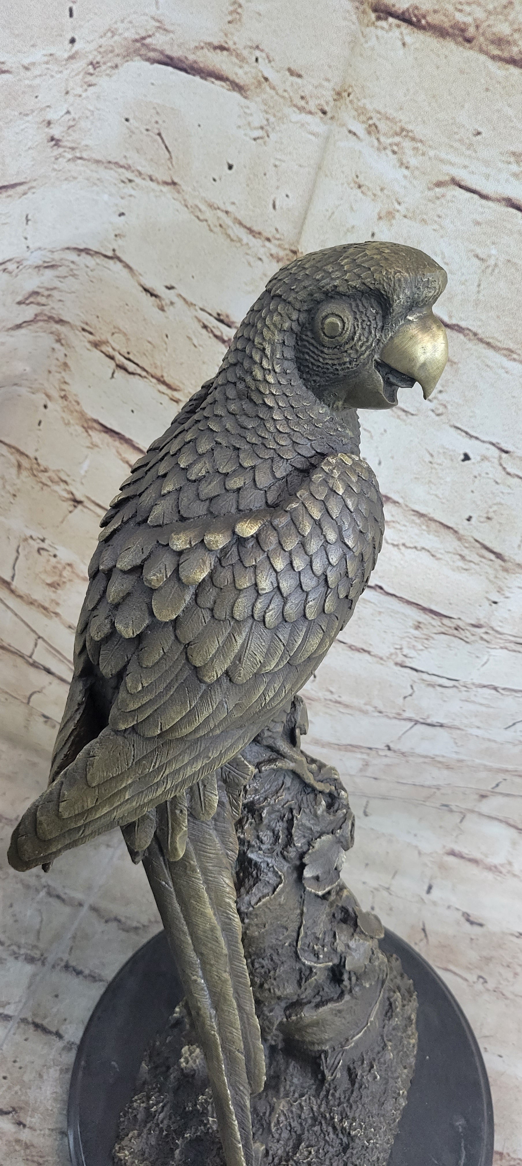 Hot Cast Bronze Parrot Bird Sculpture Signed Art on Marble Base