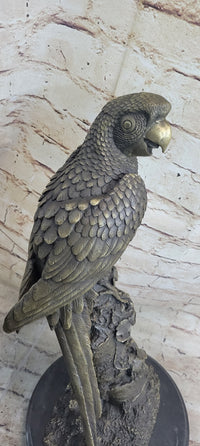Hot Cast Bronze Parrot Bird Sculpture Signed Art on Marble Base