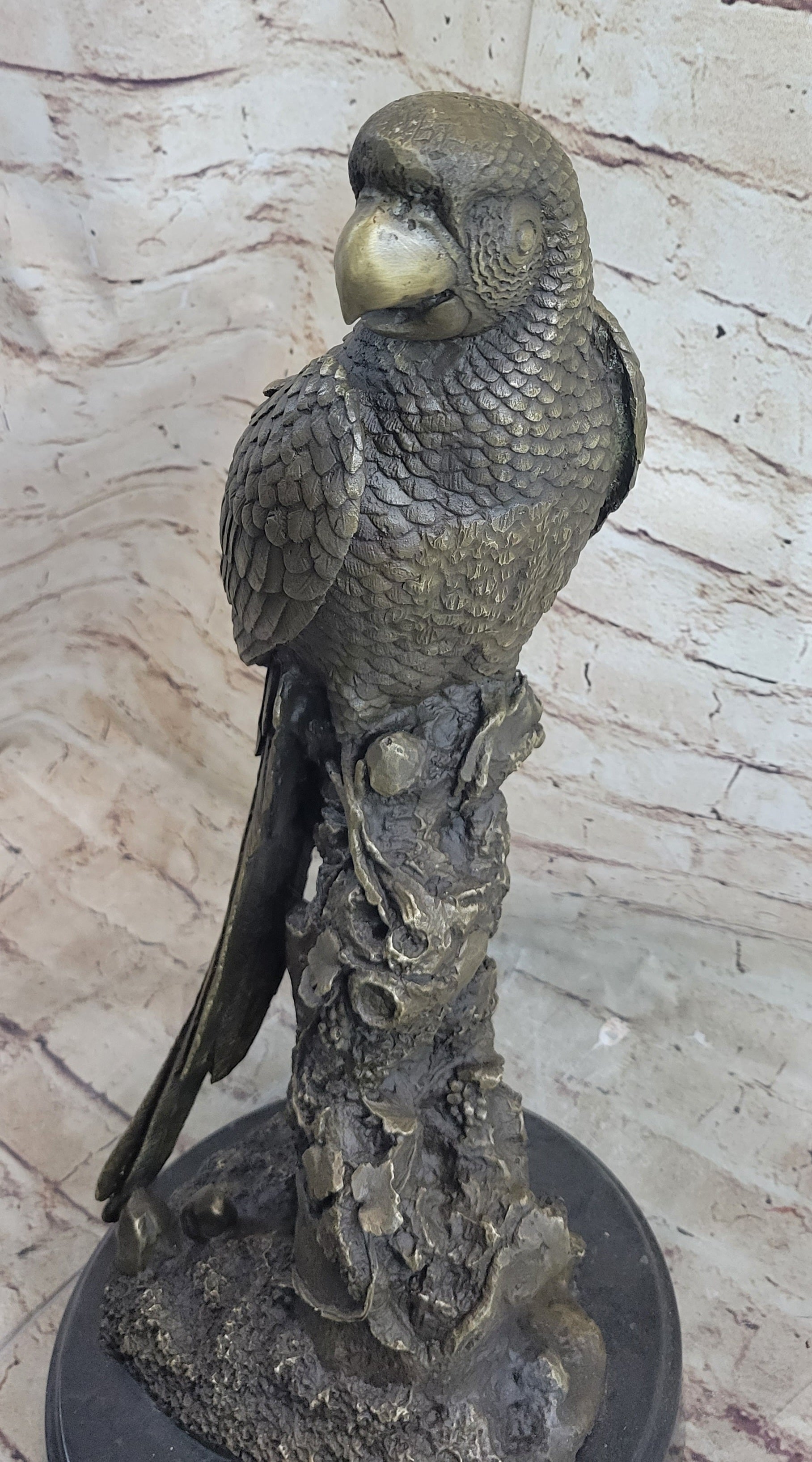 Hot Cast Bronze Parrot Bird Sculpture Signed Art on Marble Base