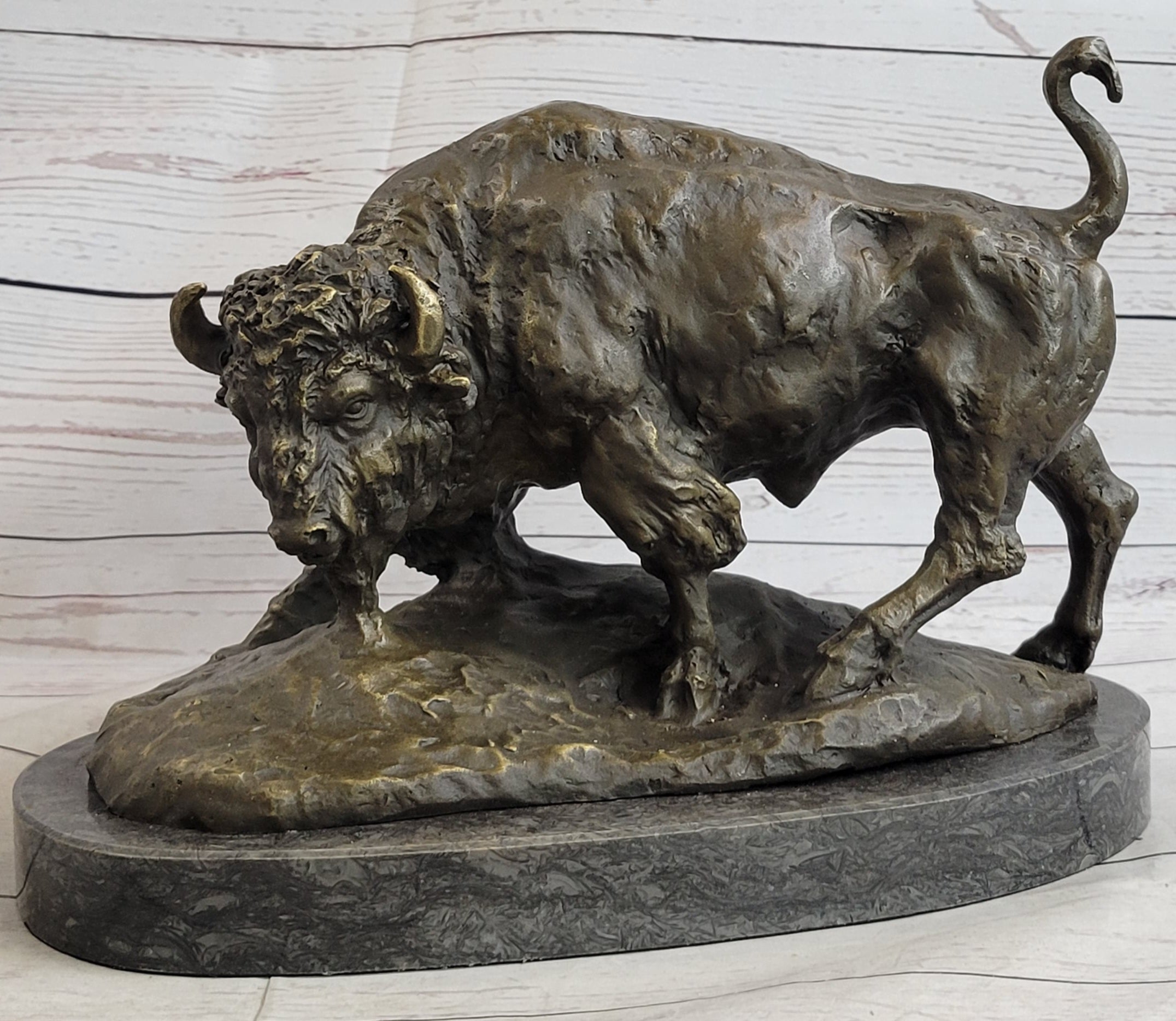 American Buffalo Bison Bull Bronze Sculpture by Barye