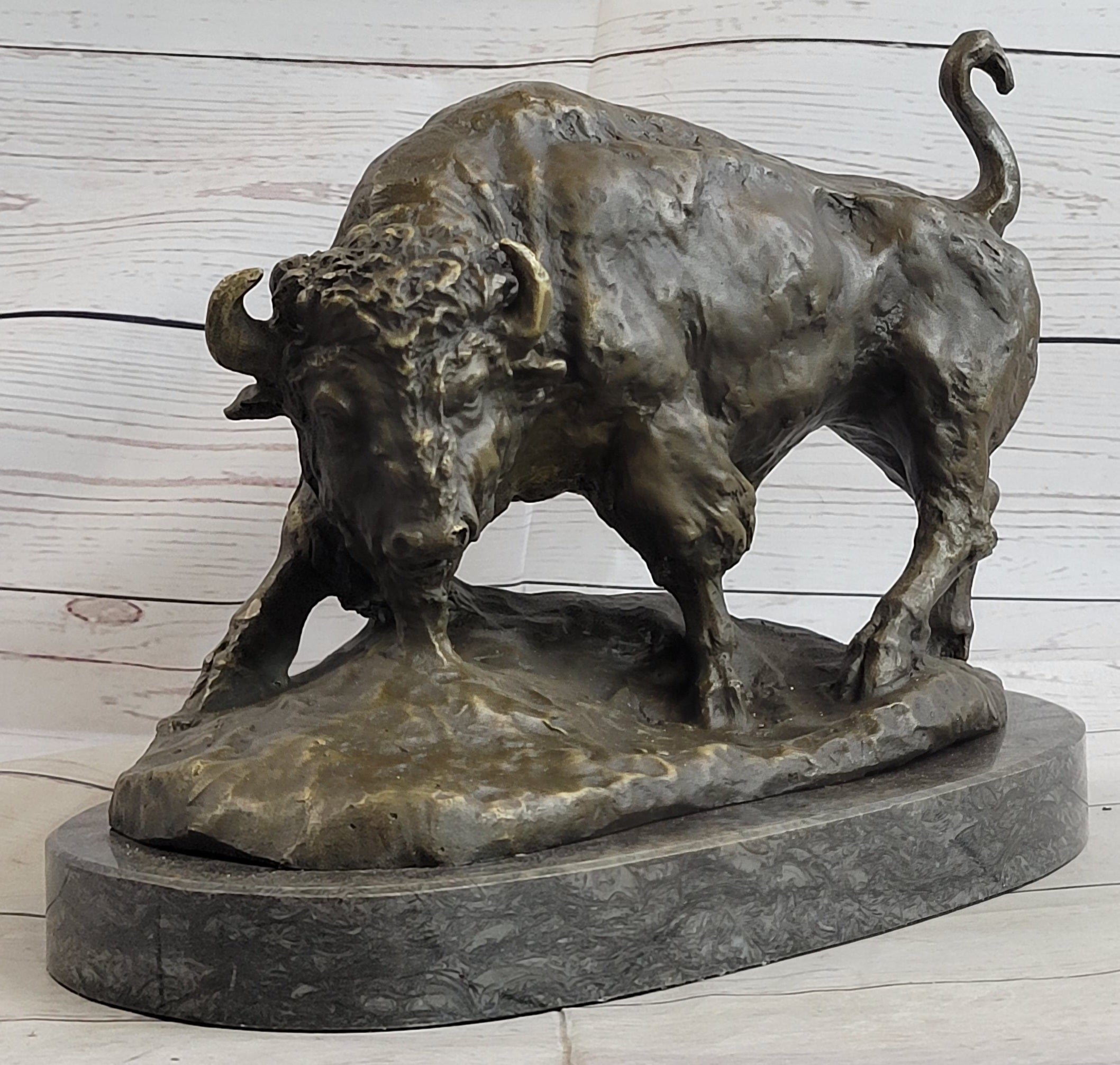 American Buffalo Bison Bull Bronze Sculpture by Barye