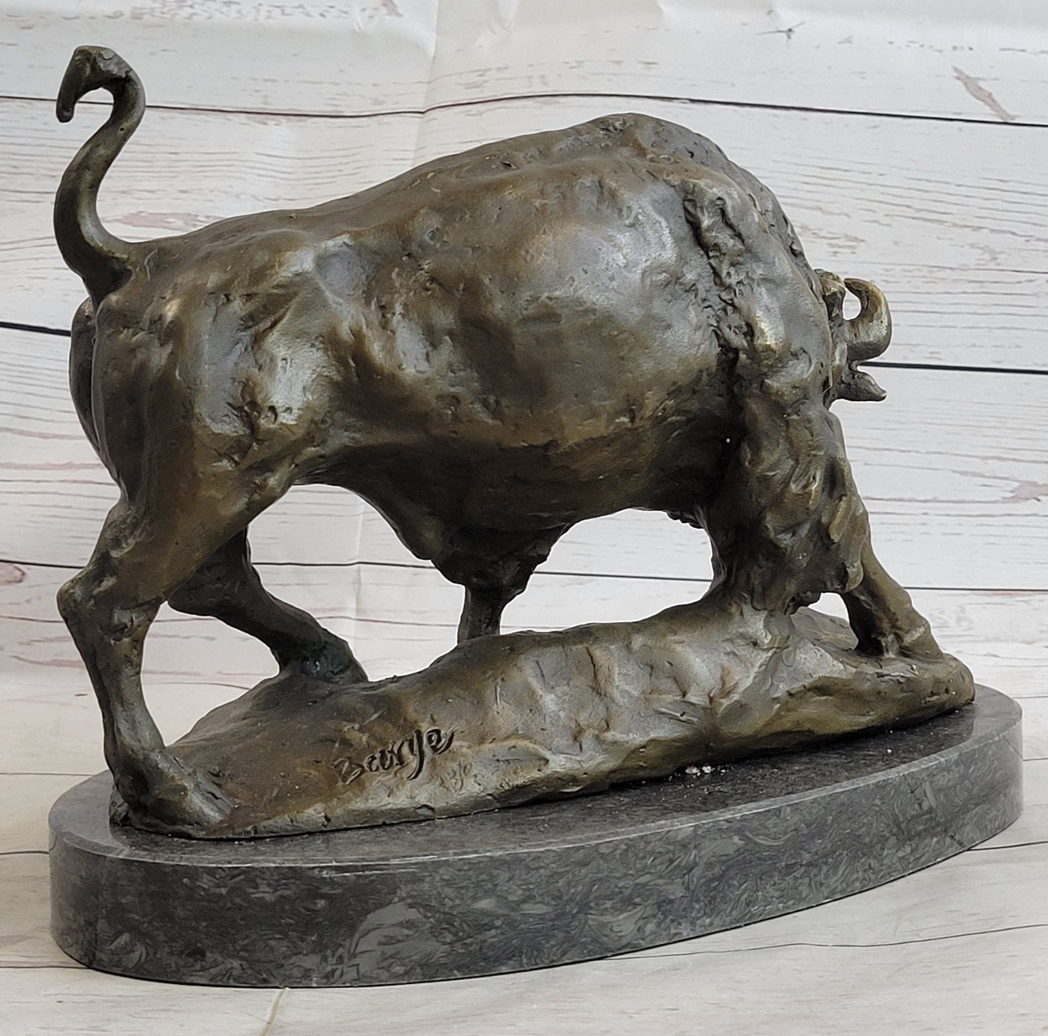 American Buffalo Bison Bull Bronze Sculpture by Barye
