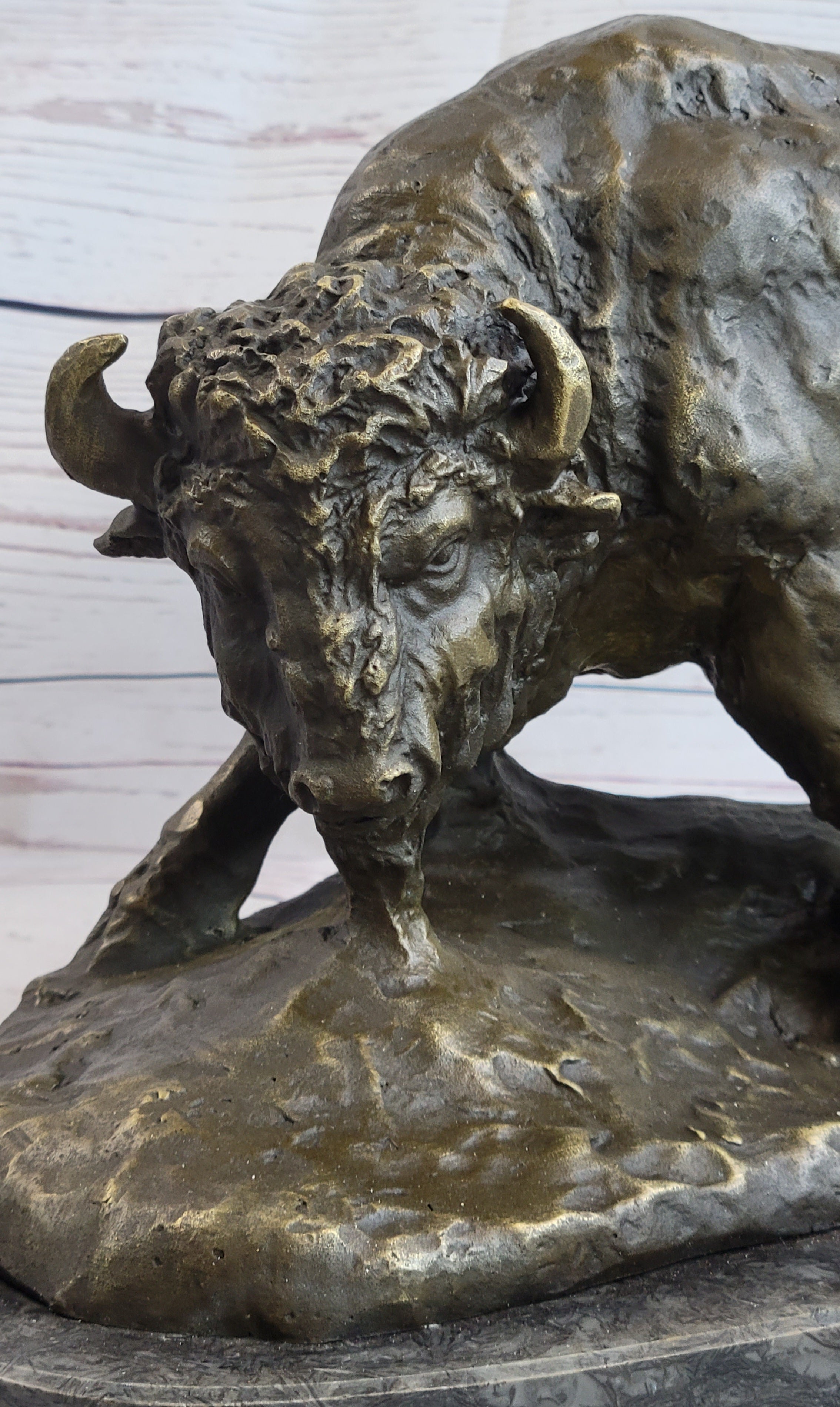 American Buffalo Bison Bull Bronze Sculpture by Barye