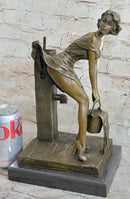 Playful Sexy Bronze Sculpture of a Girl Fetching Water Exposing Her Butt