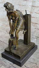 Playful Sexy Bronze Sculpture of a Girl Fetching Water Exposing Her Butt