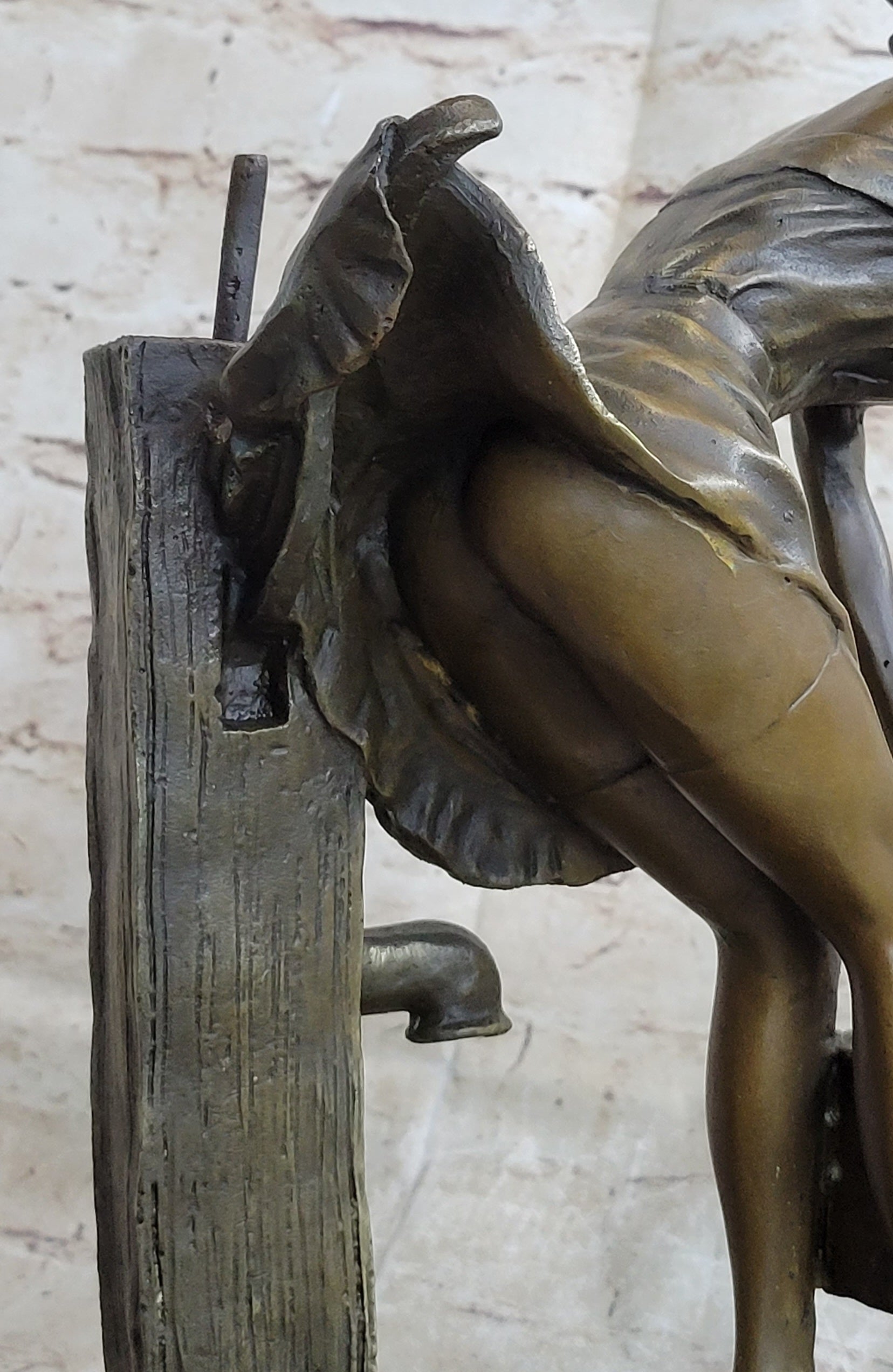 Playful Sexy Bronze Sculpture of a Girl Fetching Water Exposing Her Butt
