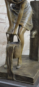 Playful Sexy Bronze Sculpture of a Girl Fetching Water Exposing Her Butt