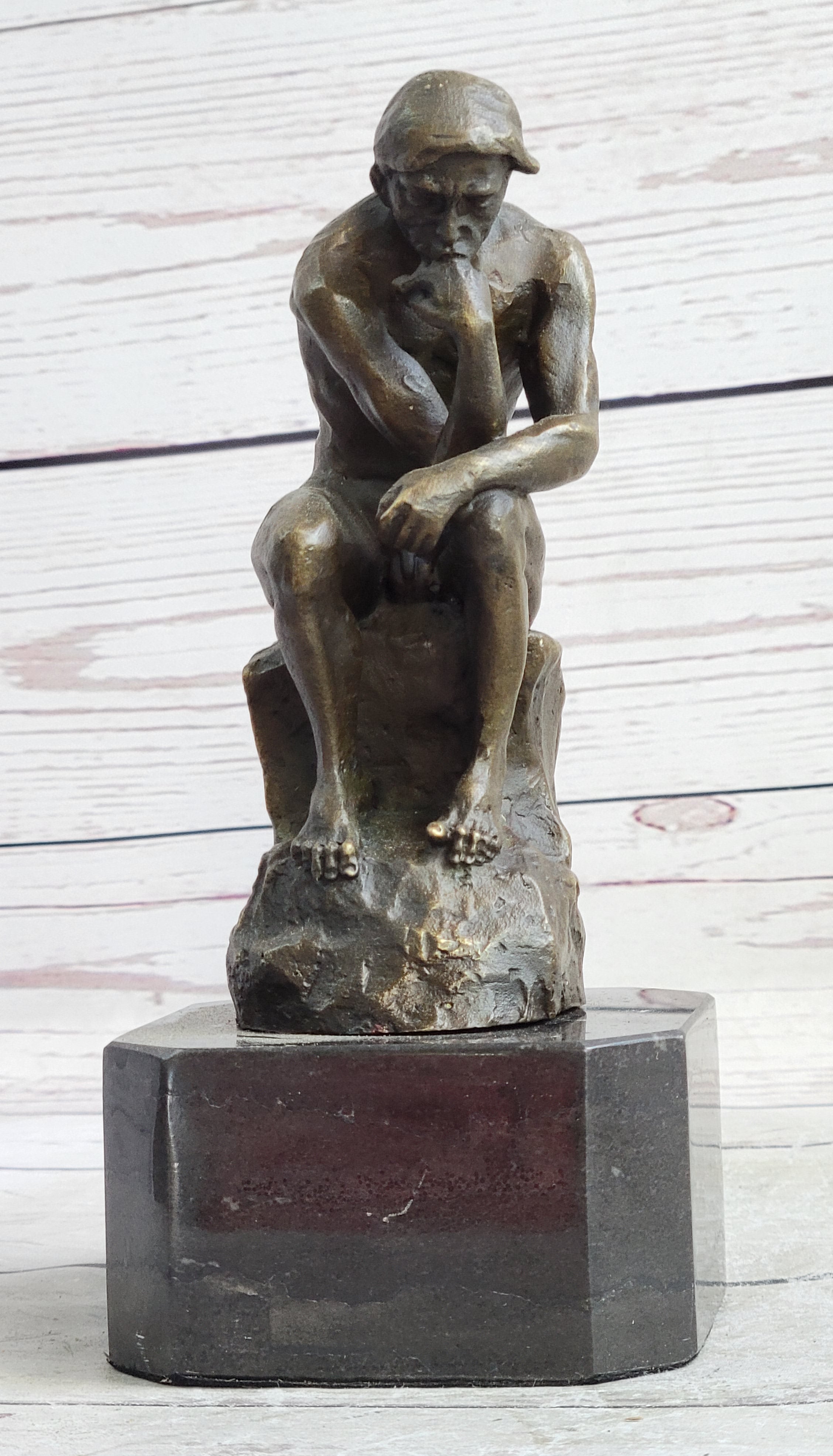 The Thinker by Auguste Rodin Bronze Sculpture on Marble Base