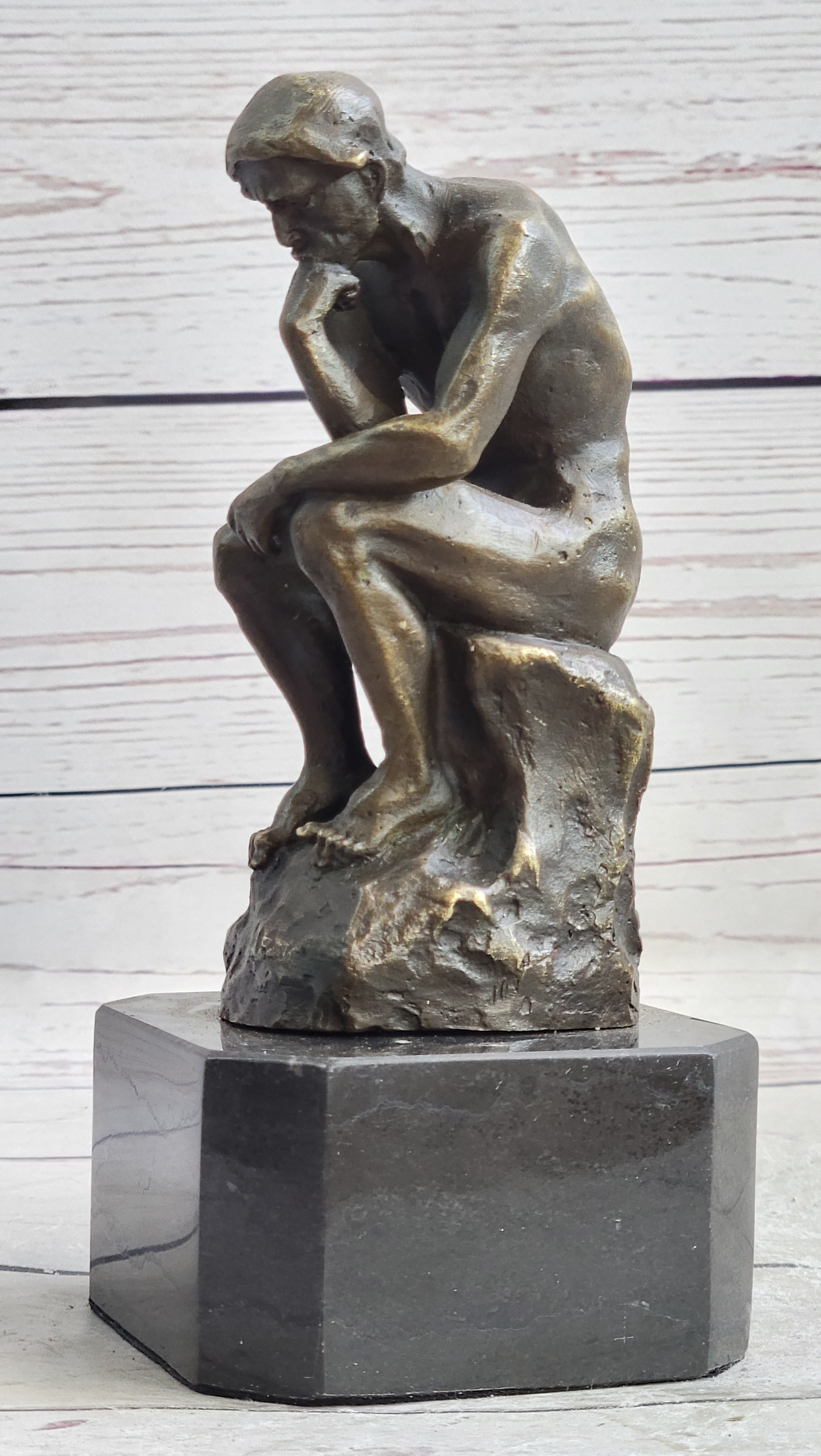 The Thinker by Auguste Rodin Bronze Sculpture on Marble Base