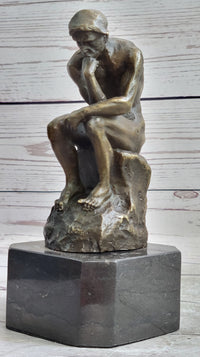 The Thinker by Auguste Rodin Bronze Sculpture on Marble Base