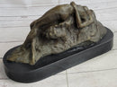 Signed Abstract Nude Female on Rock Bronze Sculpture Marble Base