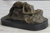 Signed Abstract Nude Female on Rock Bronze Sculpture Marble Base