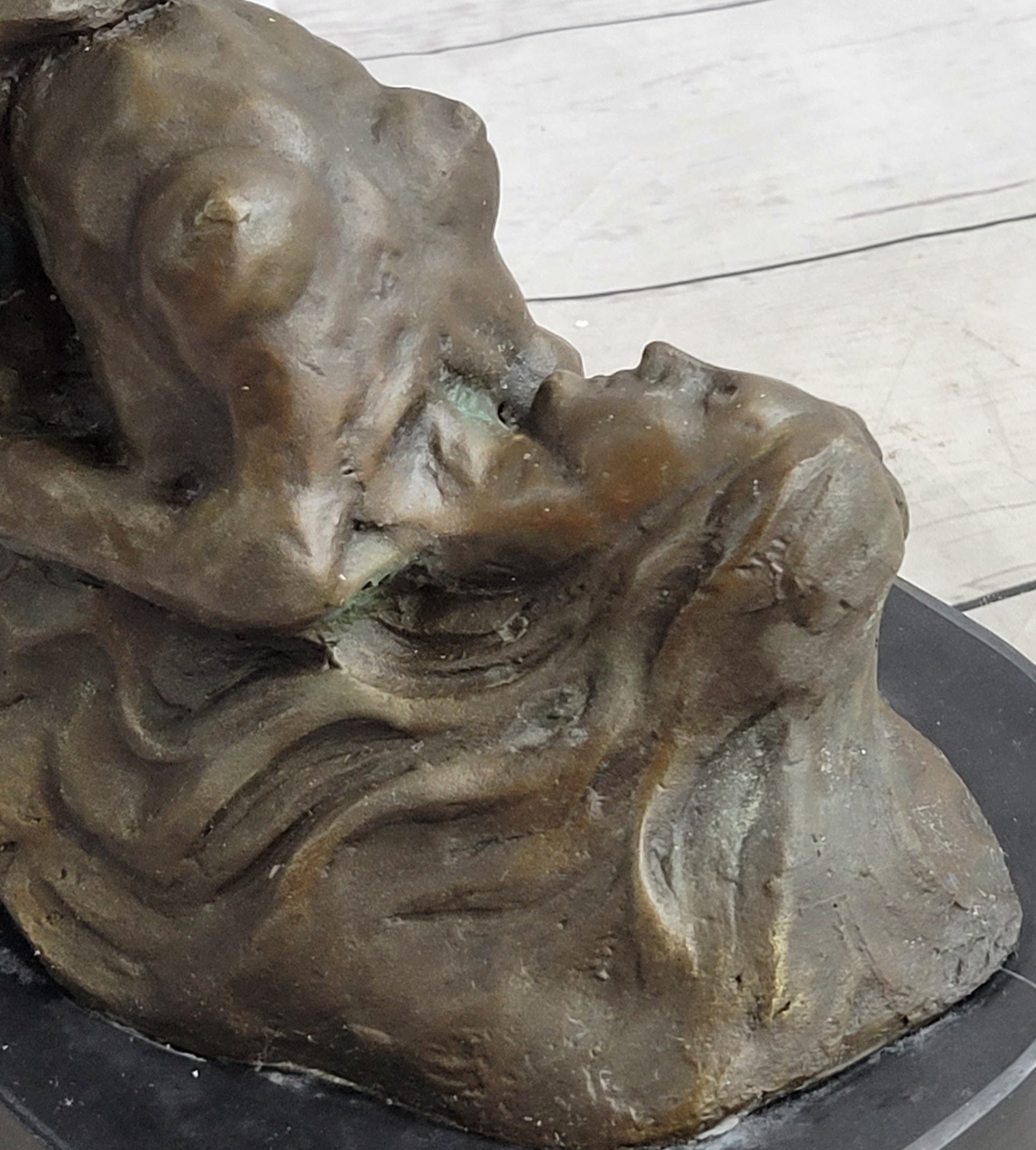 Signed Abstract Nude Female on Rock Bronze Sculpture Marble Base