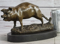 Cute Pig Hog Farm Animal Bronze Metal Sculpture Signed Art