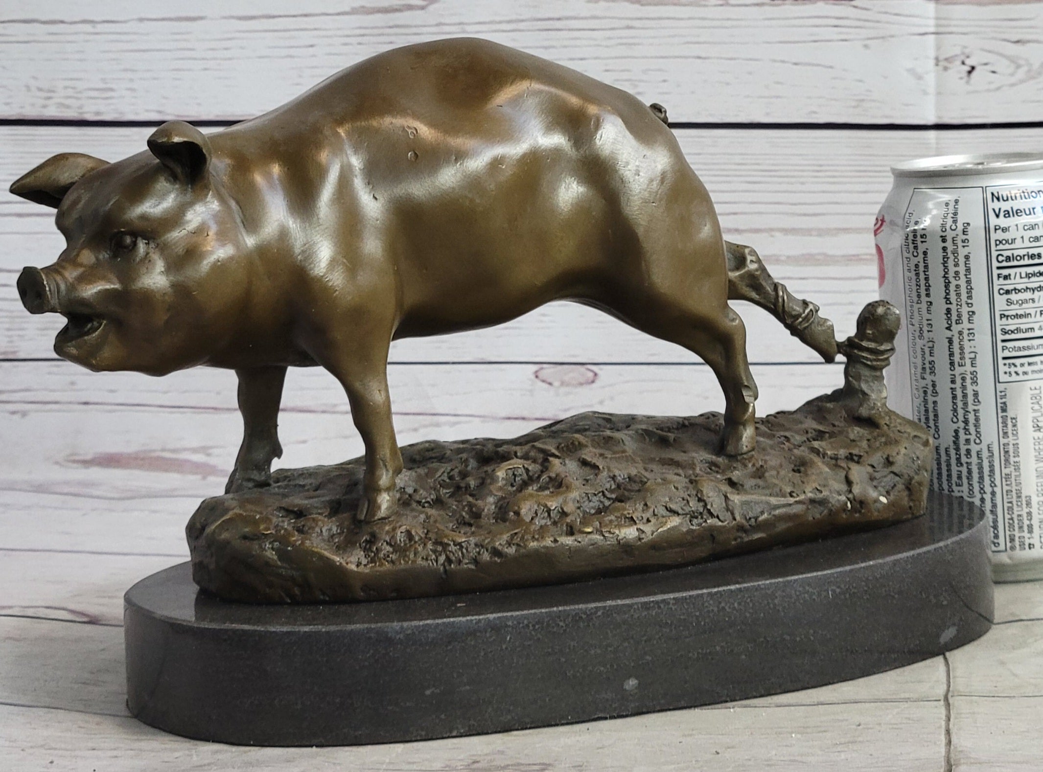 Cute Pig Hog Farm Animal Bronze Metal Sculpture Signed Art
