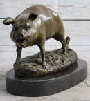 Cute Pig Hog Farm Animal Bronze Metal Sculpture Signed Art
