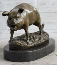 Cute Pig Hog Farm Animal Bronze Metal Sculpture Signed Art