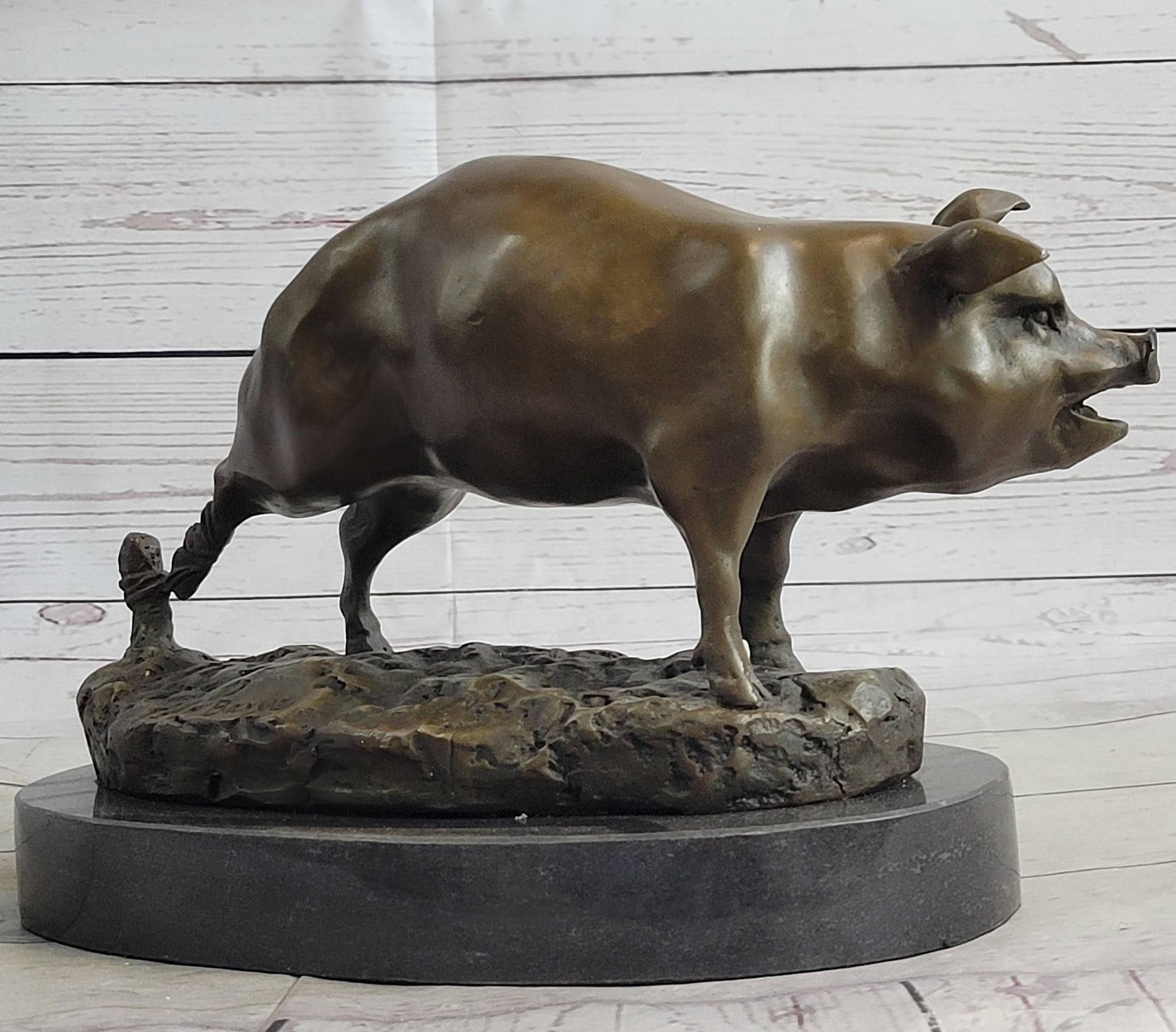 Cute Pig Hog Farm Animal Bronze Metal Sculpture Signed Art
