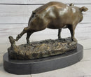 Cute Pig Hog Farm Animal Bronze Metal Sculpture Signed Art