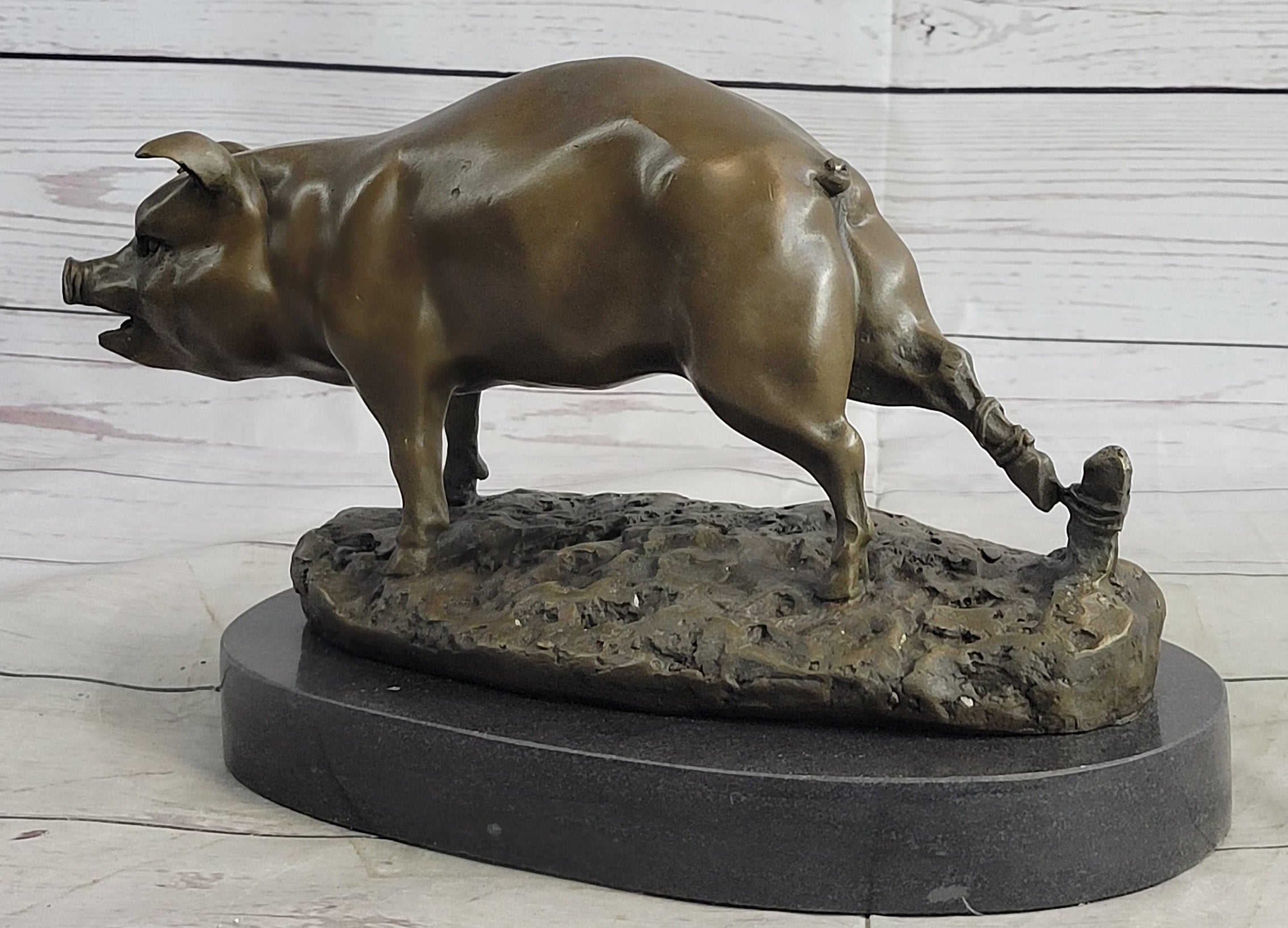 Cute Pig Hog Farm Animal Bronze Metal Sculpture Signed Art