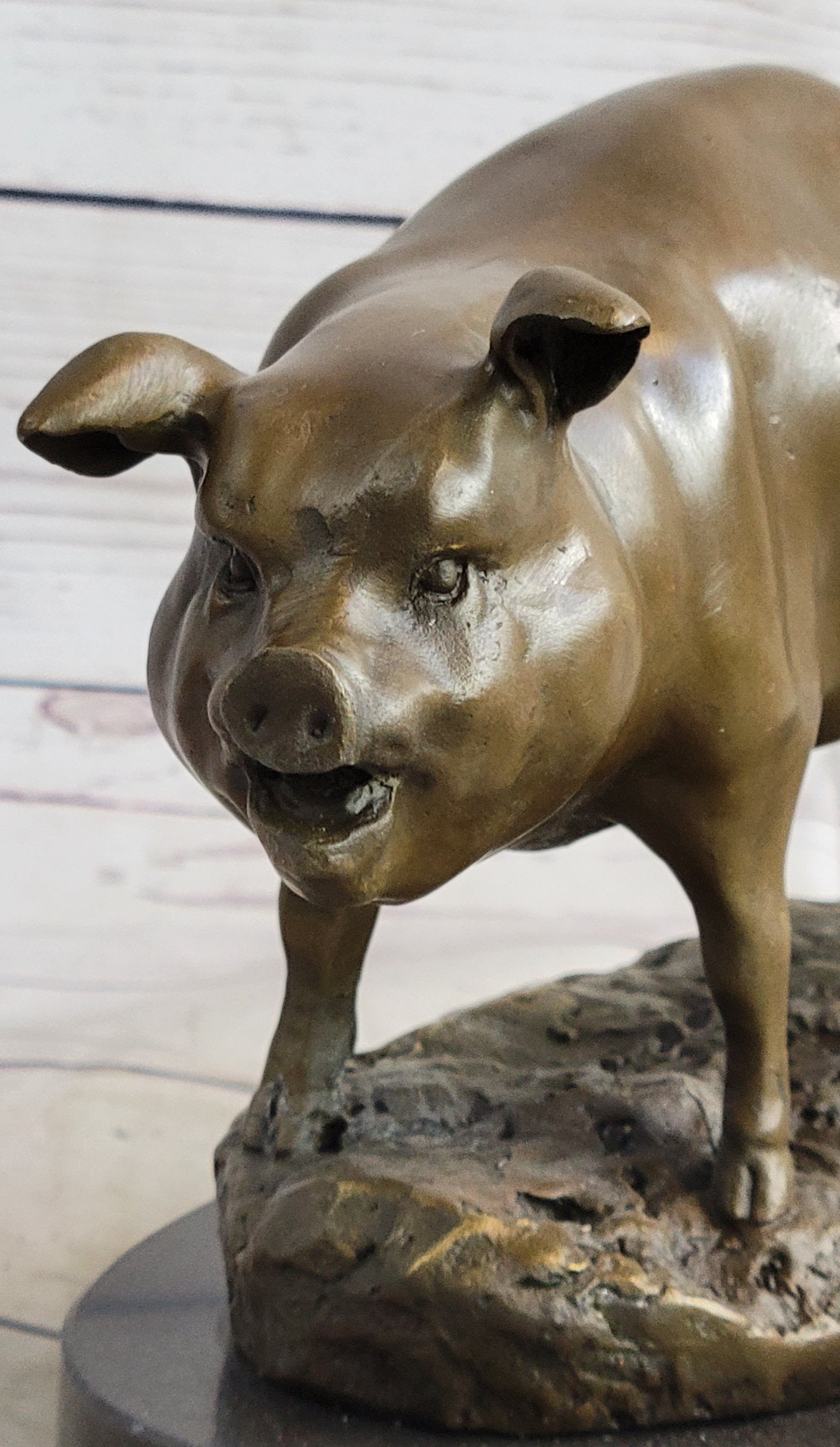 Cute Pig Hog Farm Animal Bronze Metal Sculpture Signed Art
