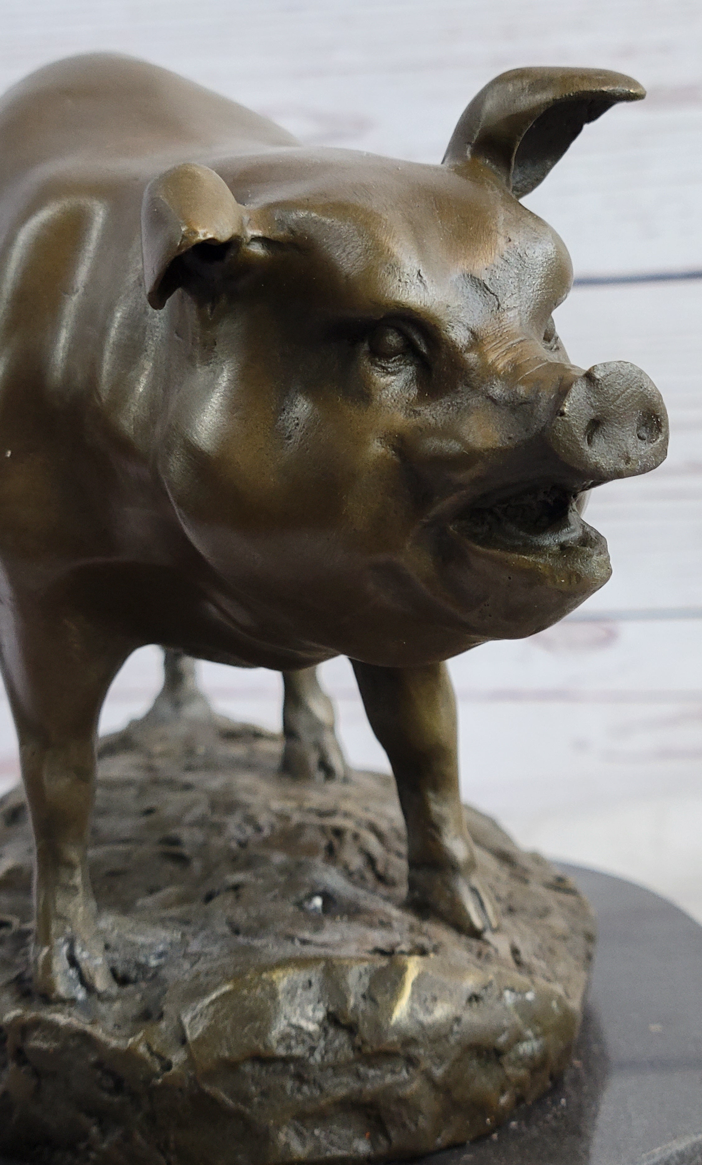 Cute Pig Hog Farm Animal Bronze Metal Sculpture Signed Art