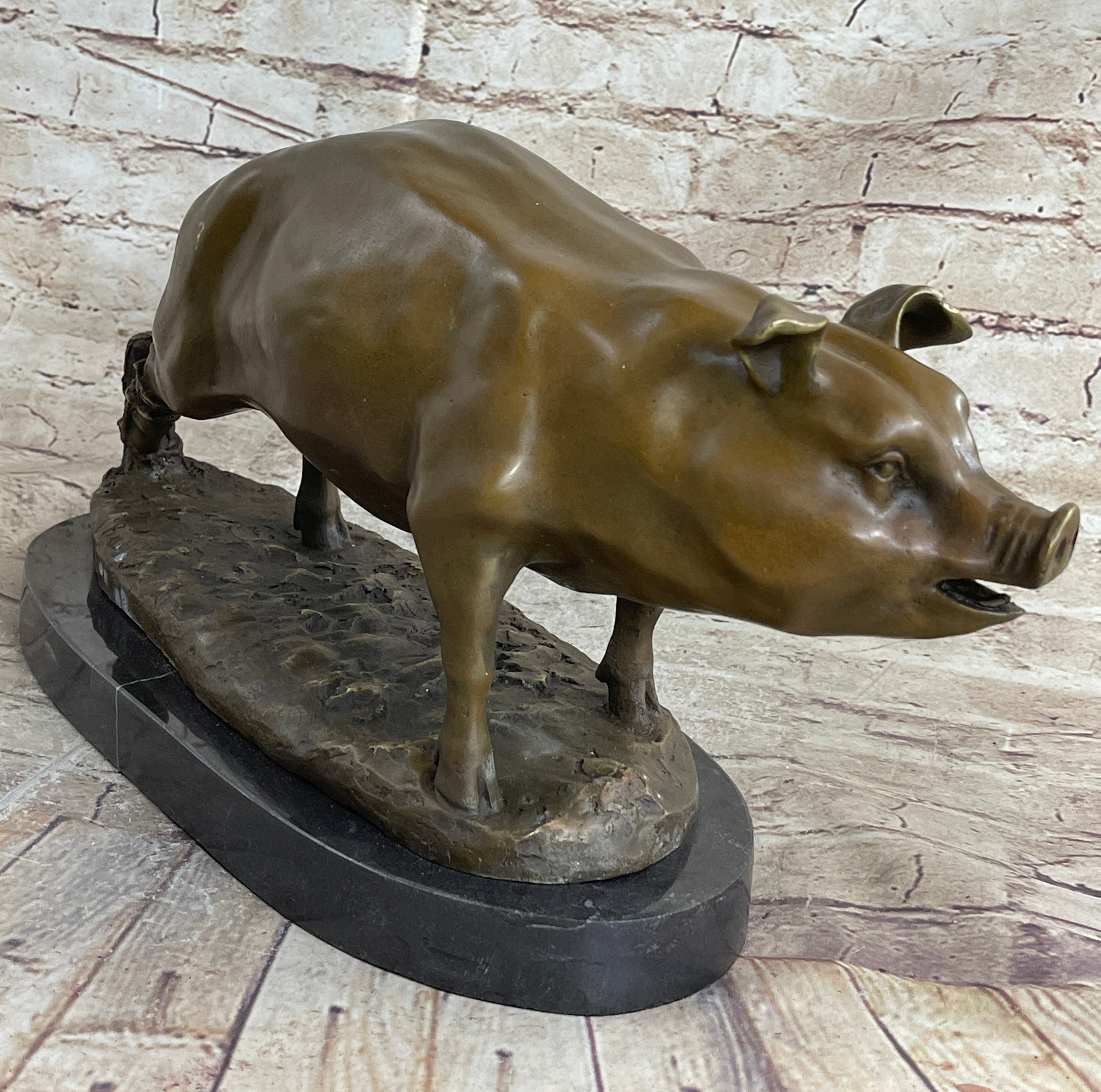 Signed Wild Pig Bronze Sculpture Art Deco