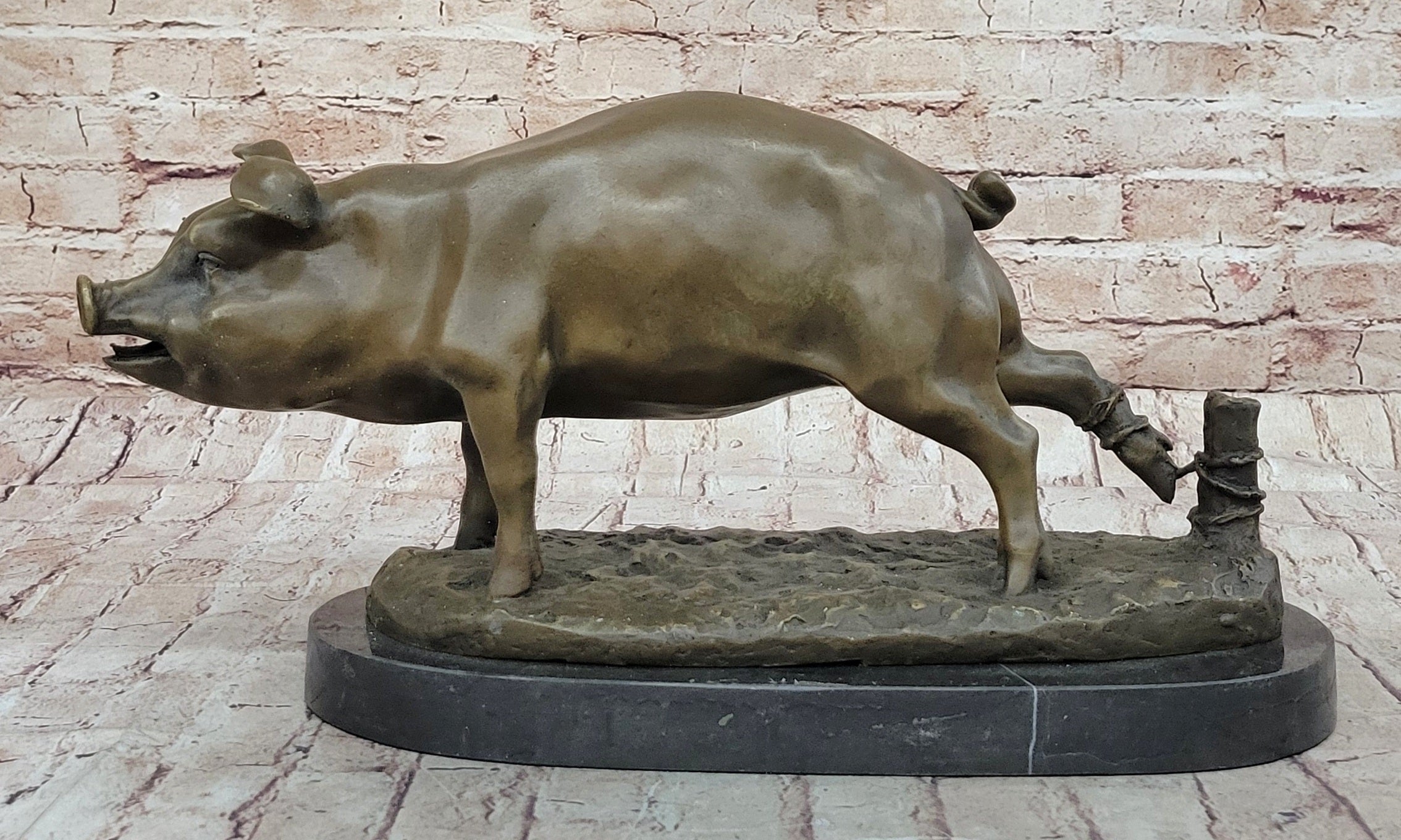 Signed Wild Pig Bronze Sculpture Art Deco